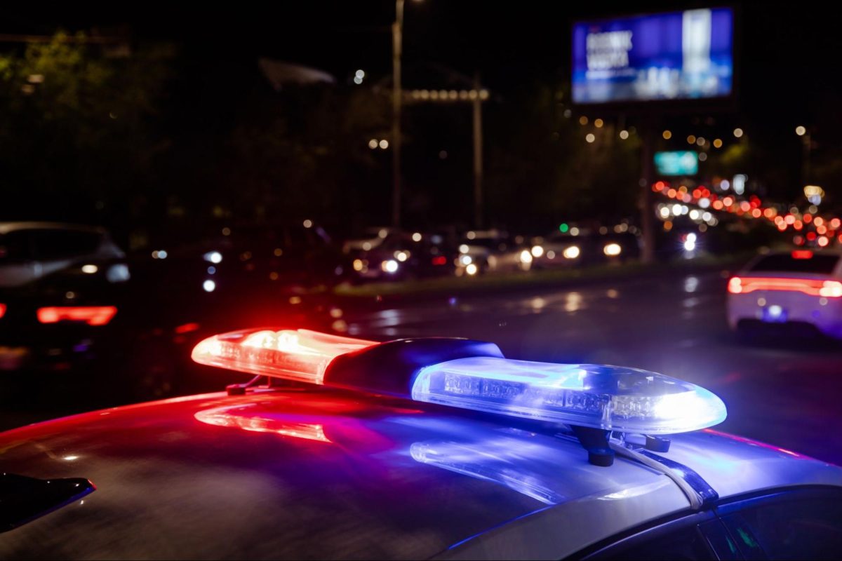 Police car lights shining at night